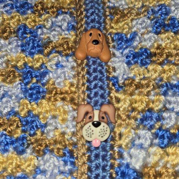 Hand Crochet Baby Sweater & Hat Set 9-12 Month Dog Buttons Poodle Hound Blue New - Picture 5 of 13